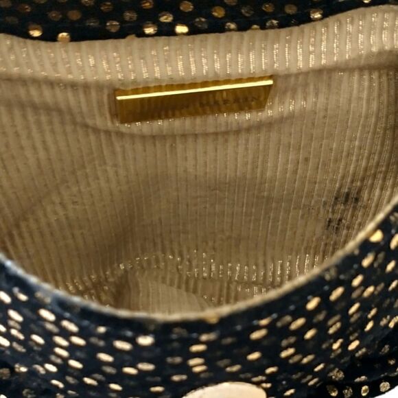 Lauren Merkin Suede Bag Black Gold Metallic Dots Chain Strap Evening Baguette. - Picture 11 of 16